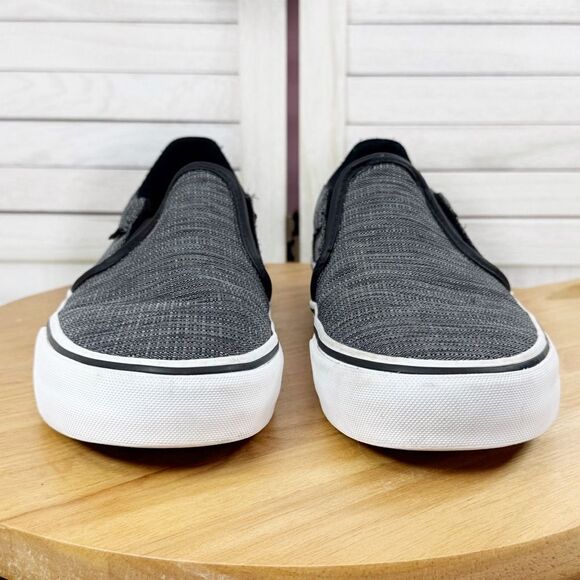 Vans Asher Slip On Sneaker Tweed Look Shoes Black Grey 8 - Picture 4 of 11